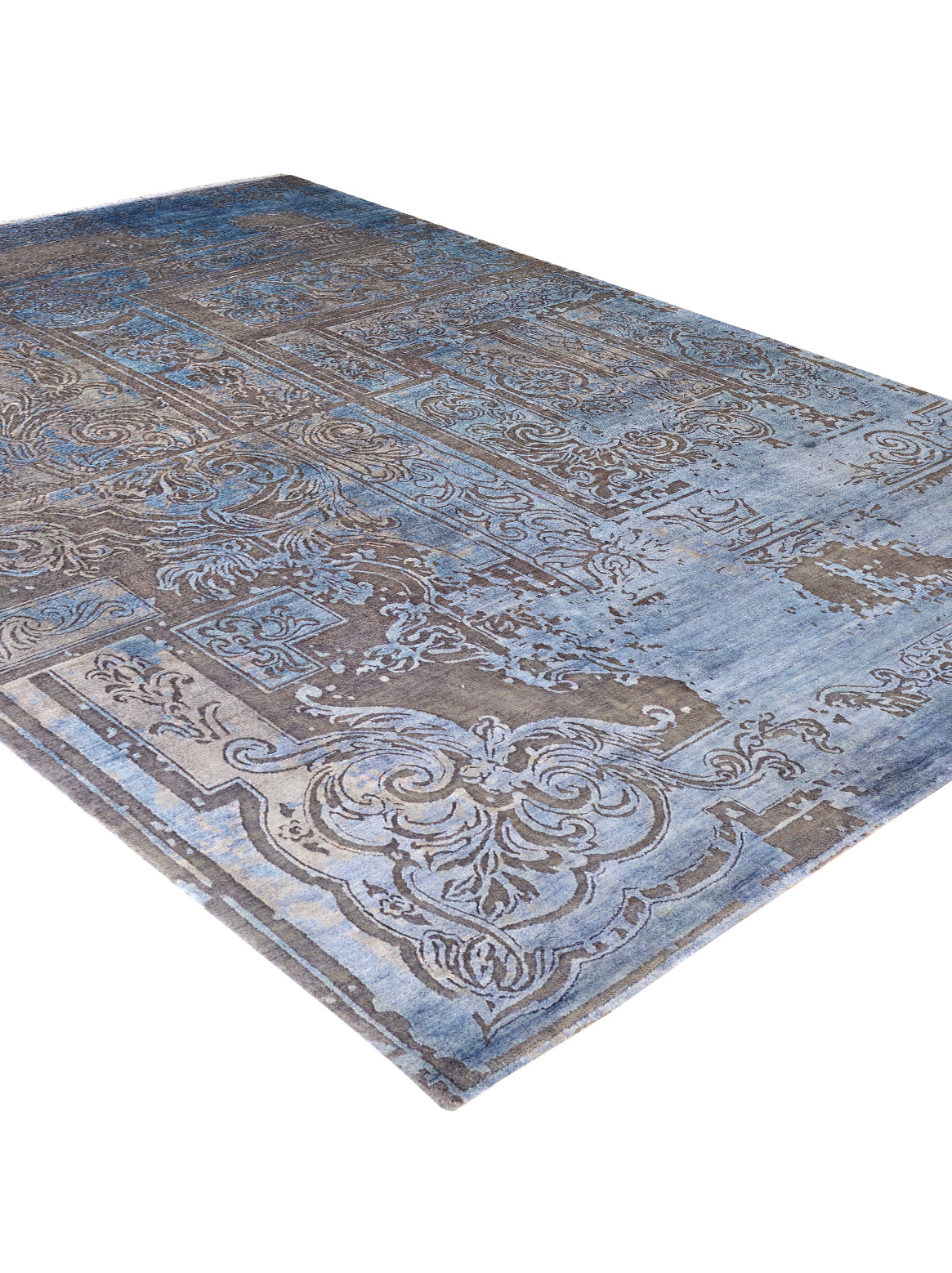 Luxury hand knotted carpet made from Wool & Botanical Silk in blue color and 5'6" x 8' size