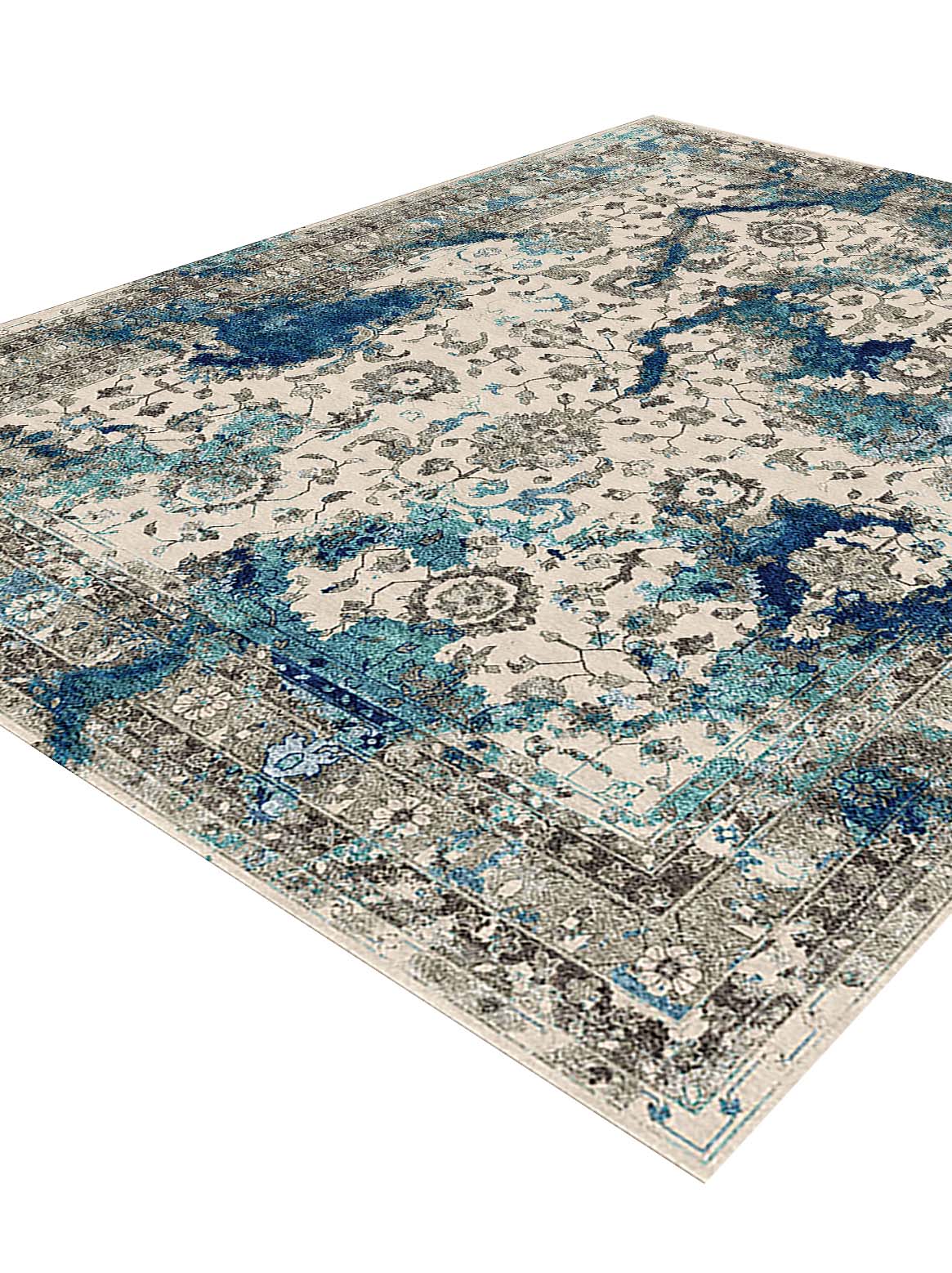 Luxury hand knotted carpet made from Wool & Pure Silk in blue color and 5'6" x 8' size