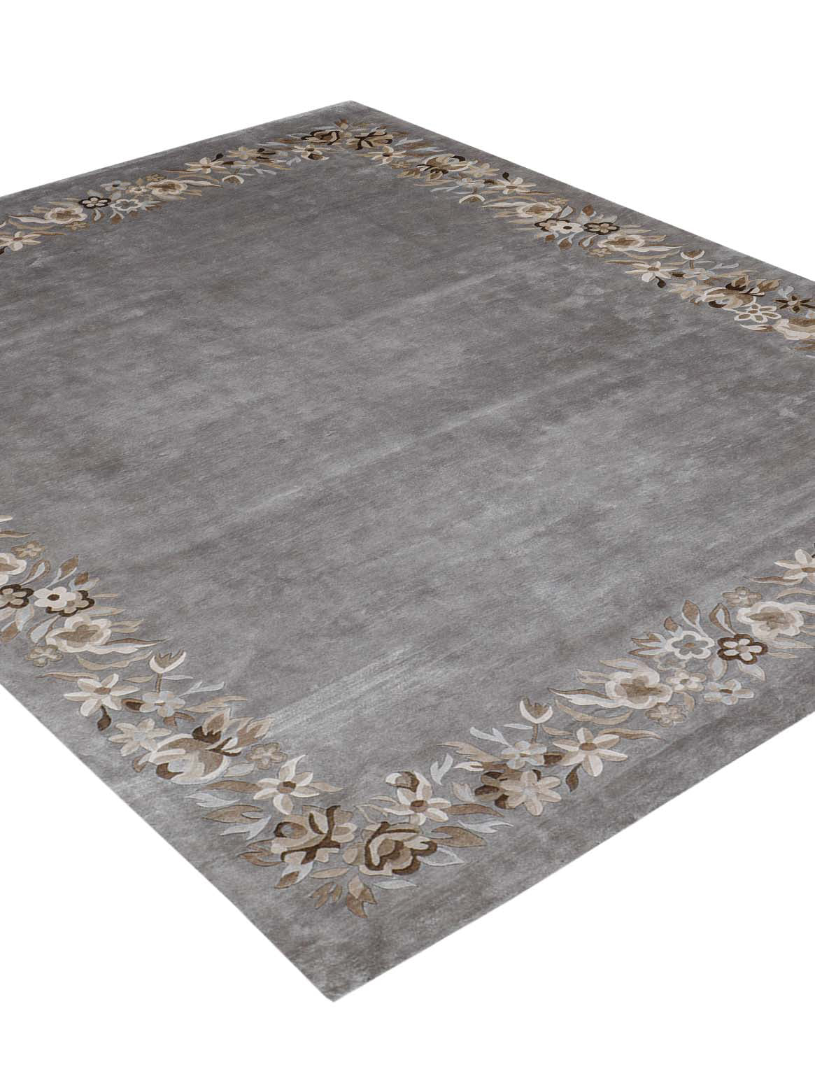 Luxury hand knotted carpet made from Botanical Silk in silver taupe color and 8' x 10' size