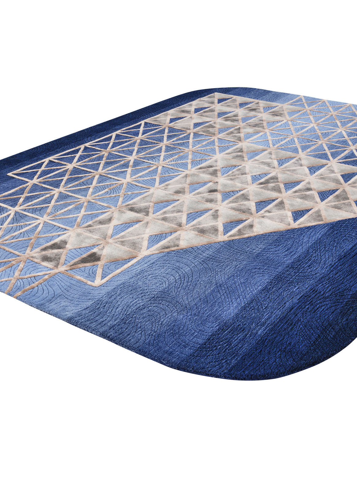 Luxury hand tufted carpet made from Wool & Botanical Silk in blue color and 7' x 9'7" size