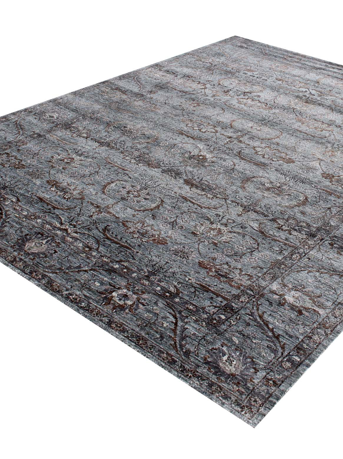 Luxury hand knotted carpet made from 100% Bamboo Silk in brown grey color and 5'6" x 8' size