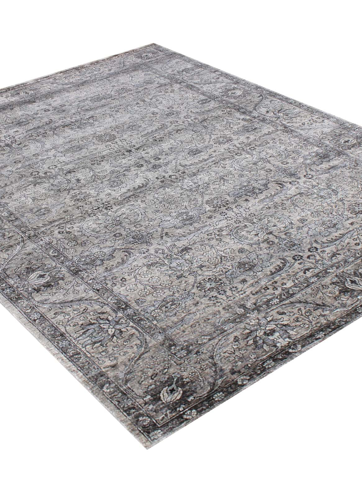 Luxury hand knotted carpet made from 100% Bamboo Silk in taupe color and 5'6" x 8' size
