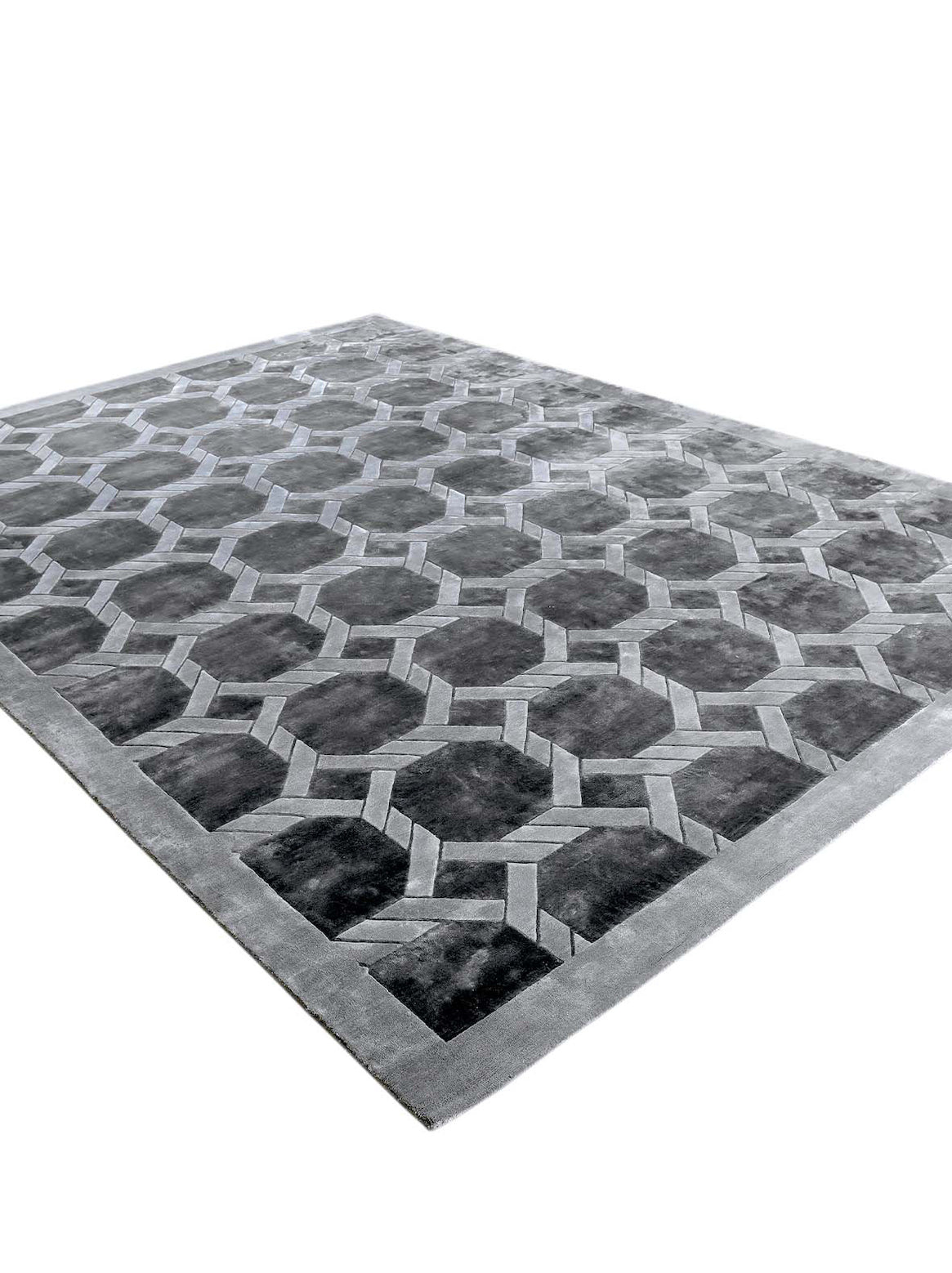 Luxury hand knotted carpet made from Botanical Silk in silver taupe color and 5'6" x 8' size