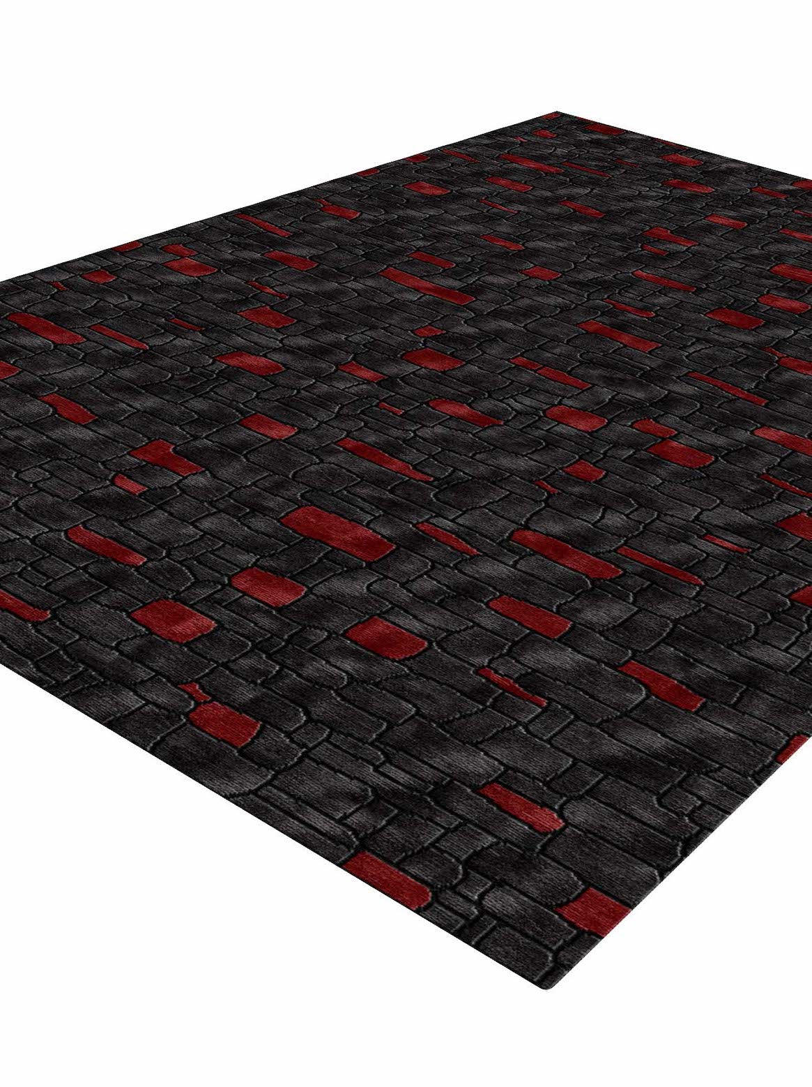 Luxury hand tufted carpet made from Botanical Silk in red & black color and 3' x 5' size