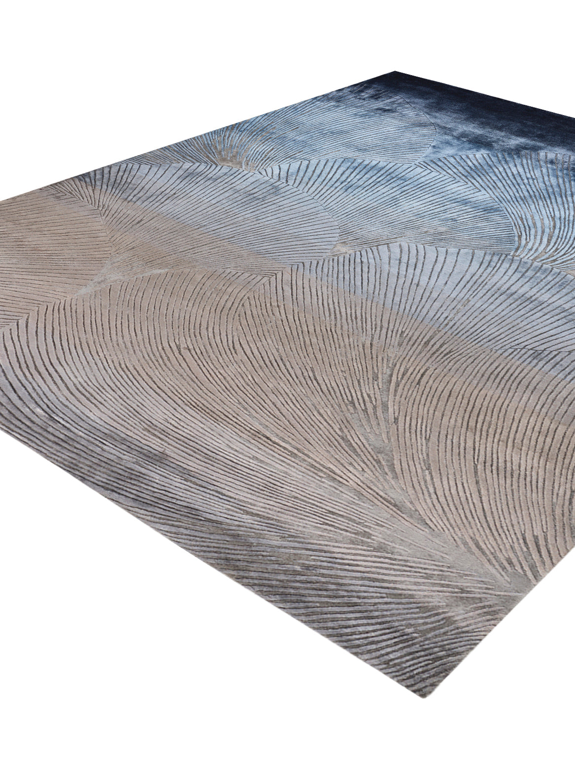 Luxury hand knotted carpet made from 100% Botanical Silk in blue color and 5'6" x 8' size