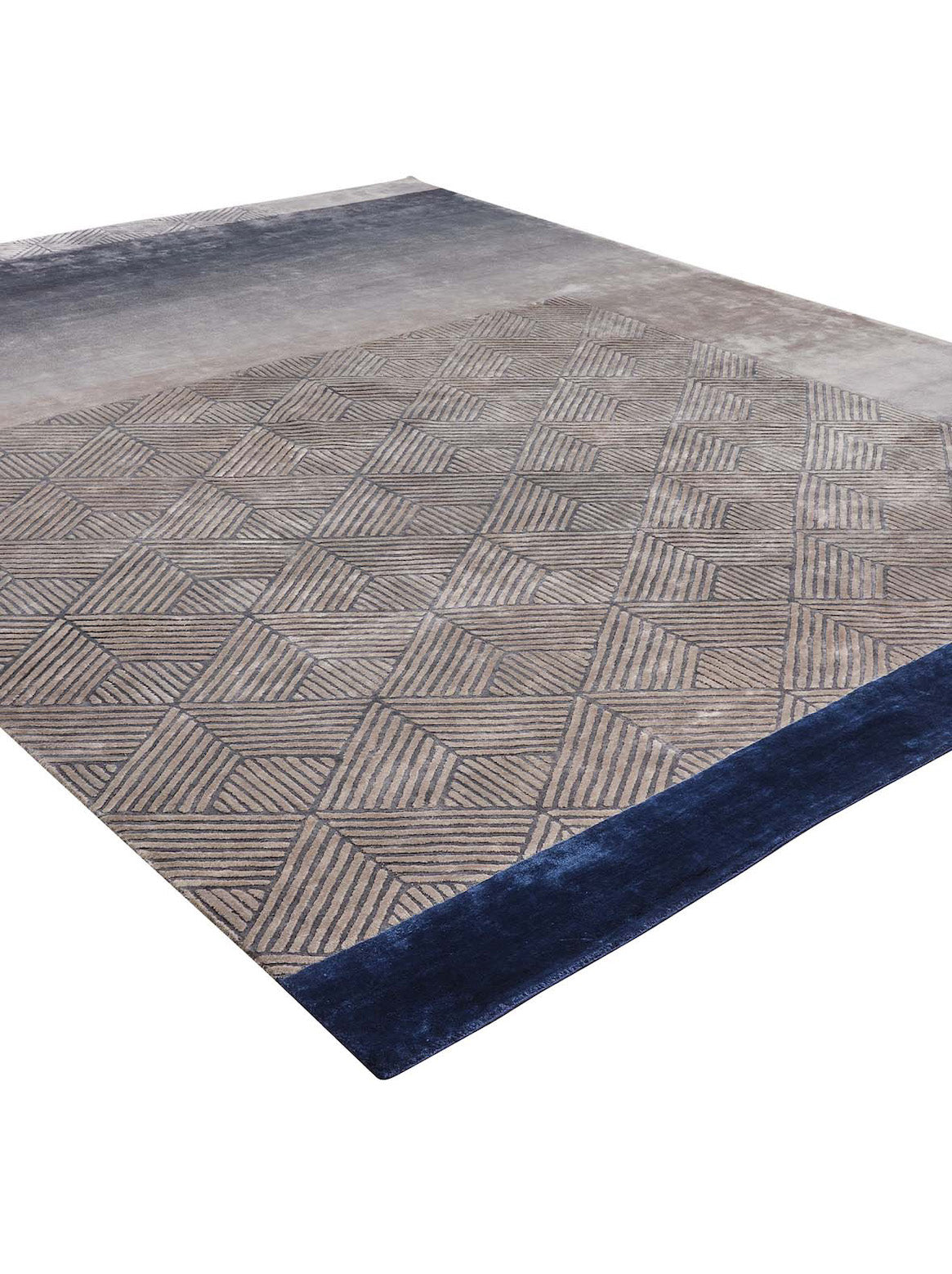 Luxury hand knotted carpet made from Botanical Silk in blue color and 5'6" x 8' size