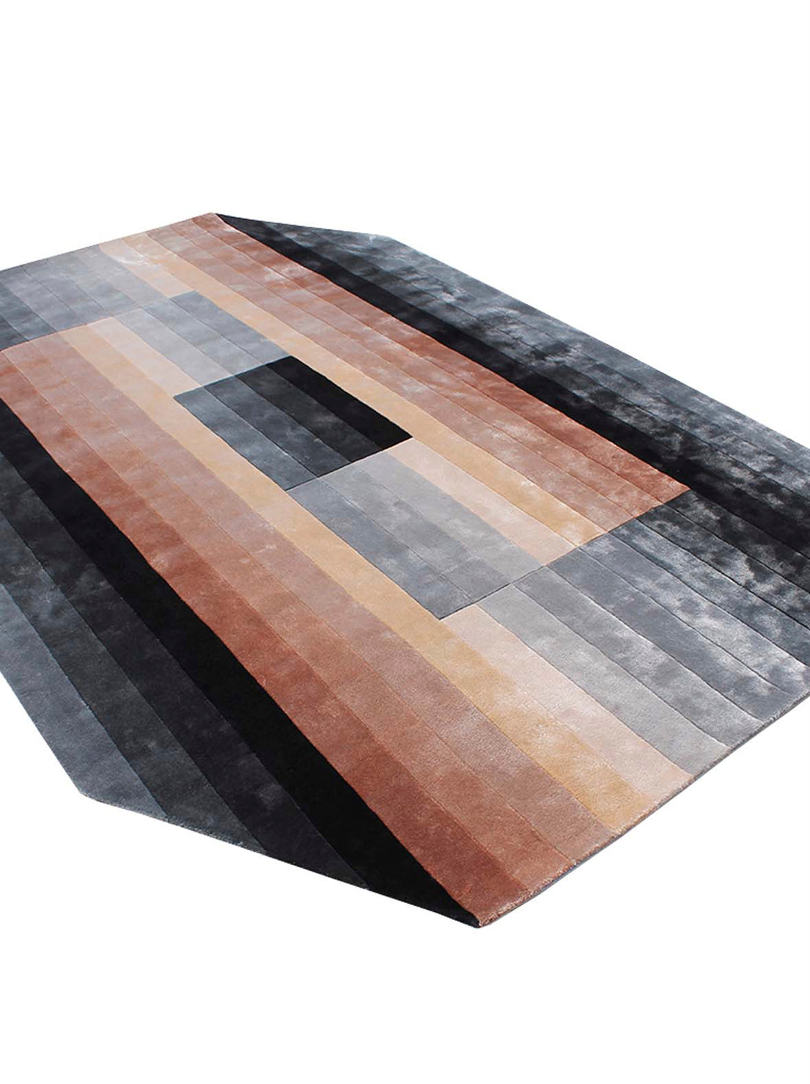 Luxury hand tufted carpet made from 100% Botanical Silk in grey peach color and 6' x 9' size