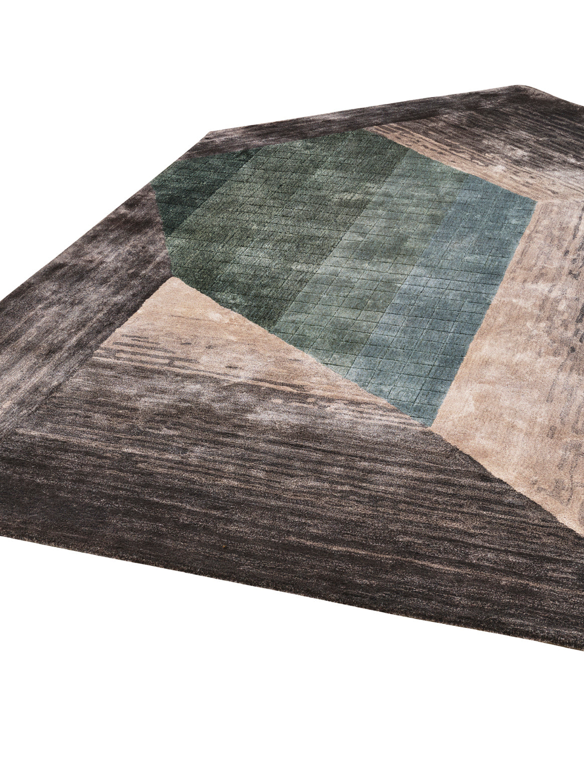 Luxury hand tufted carpet made from Botanical Silk in smoke green color and 5'4" x 8'6" size