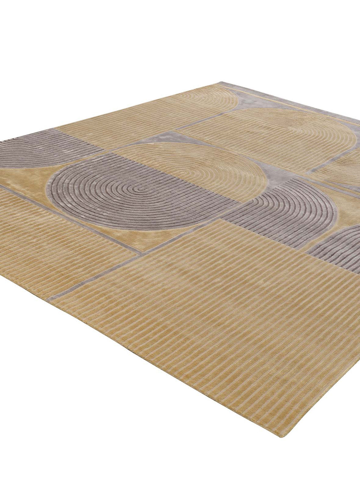 Luxury hand knotted carpet made from Wool & Botanical Silk in gold color and 5'6" x 8' size