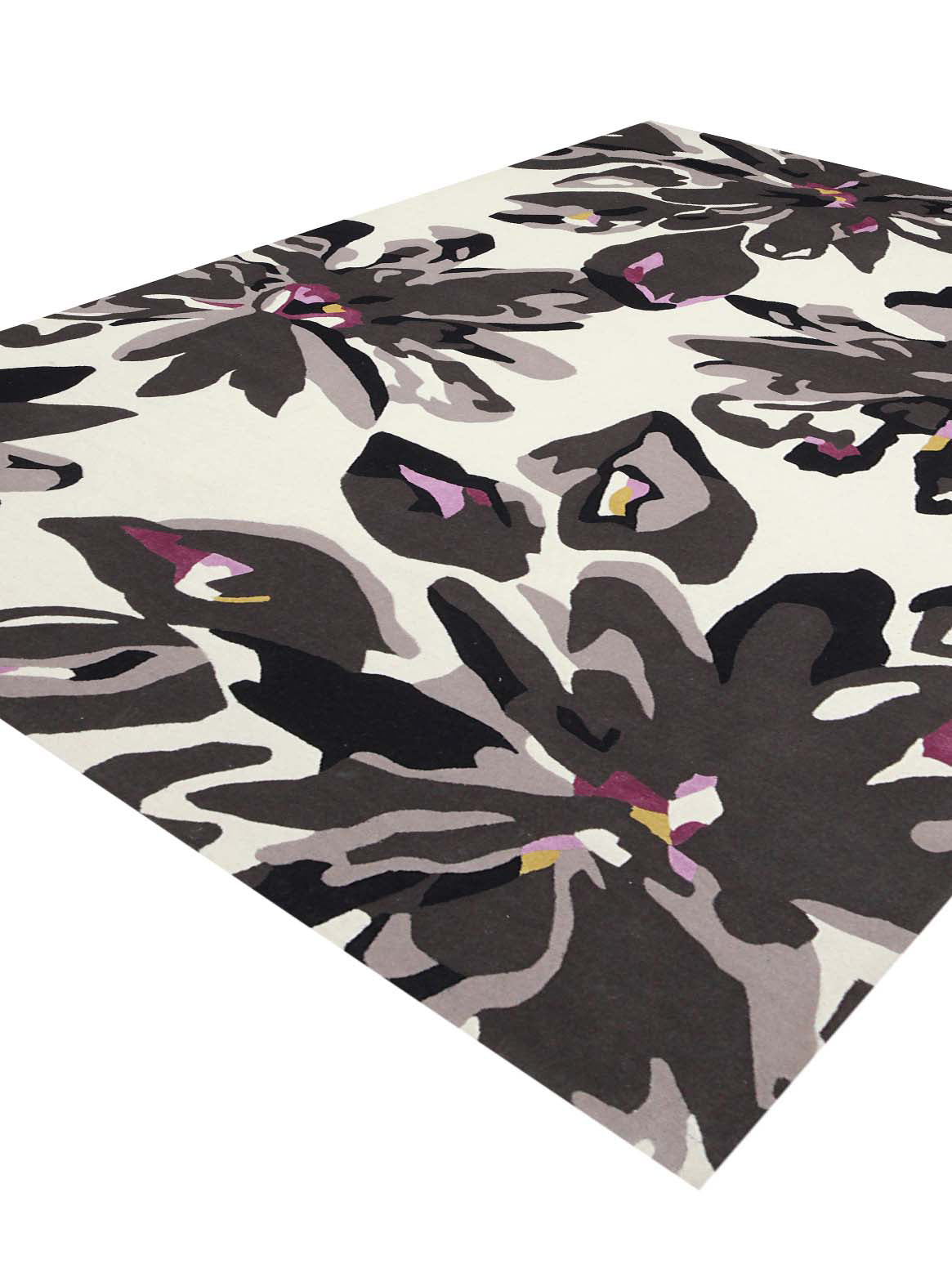 Luxury hand tufted carpet made from Wool & Botanical Silk in black & white color and 5'6" x 8' size