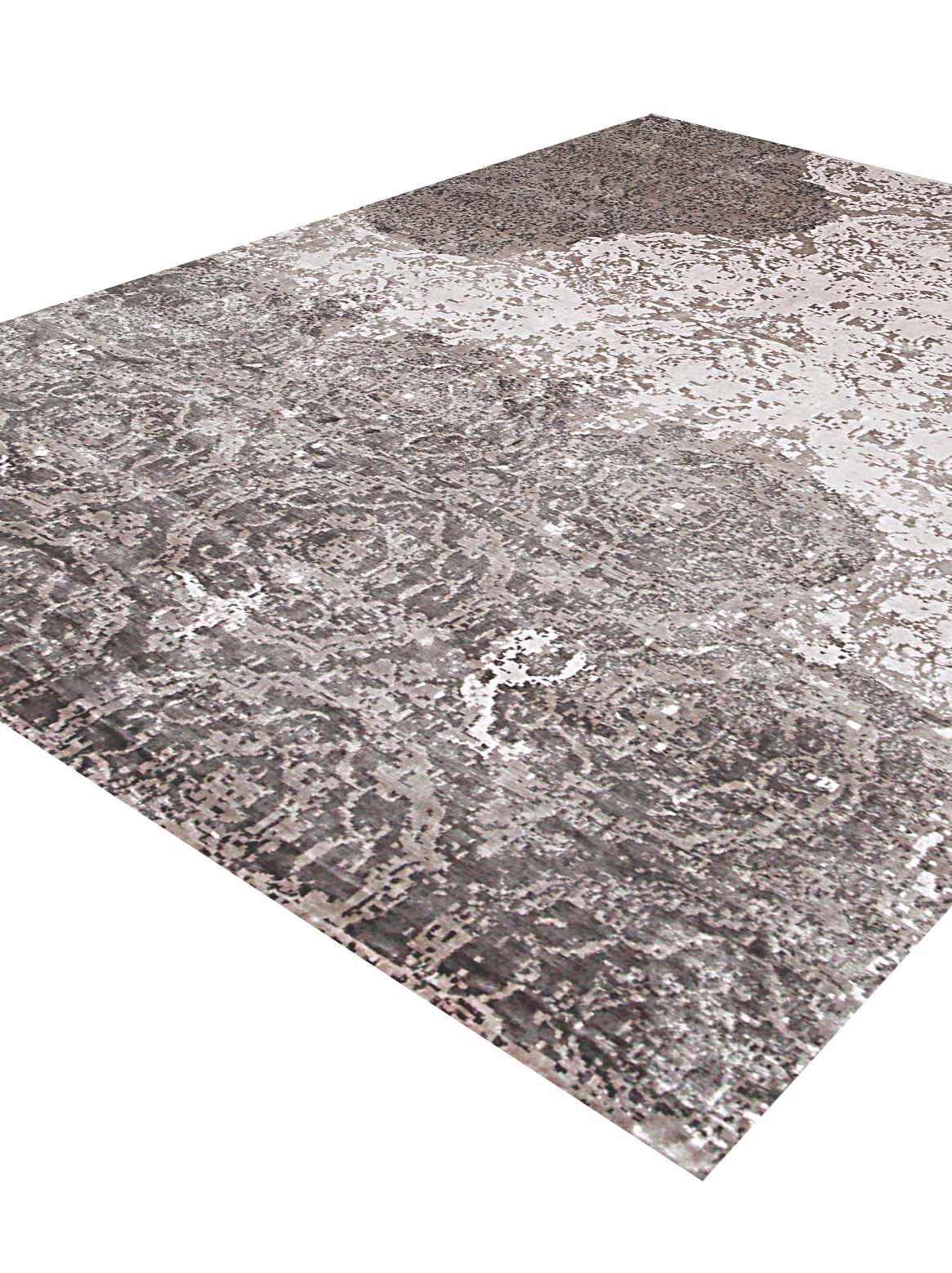 Luxury hand knotted carpet made from Botanical & Bamboo Silk in grey color and 5'6" x 8' size