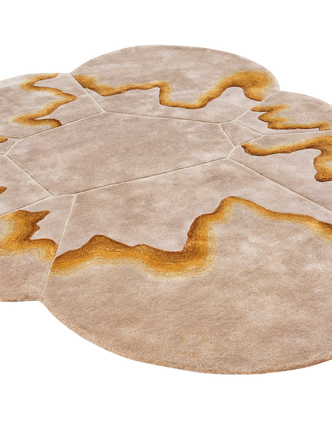 Luxury hand tufted carpet made from Botanical Silk in ivory gold color and 6' x 6'7" size