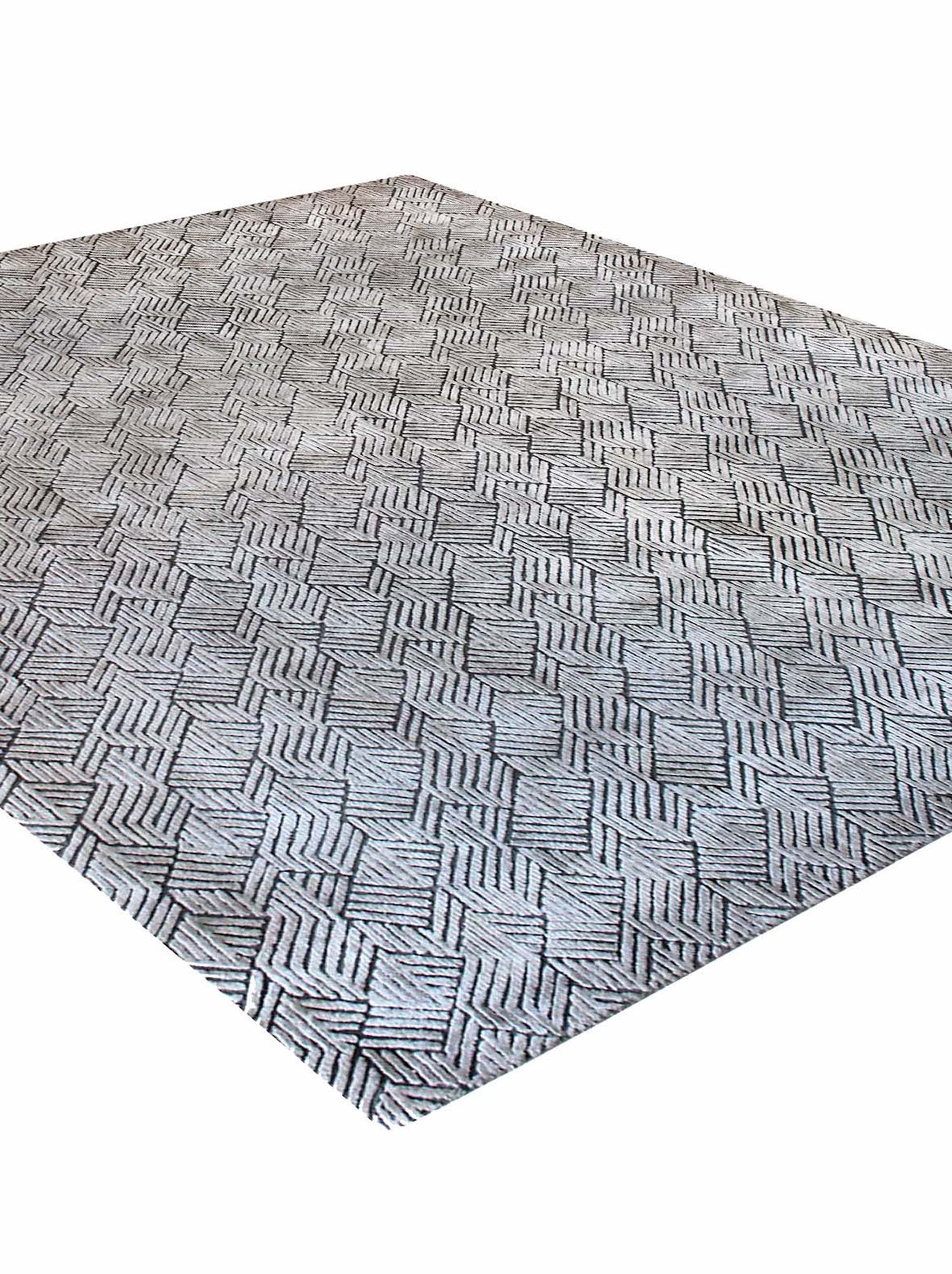 Luxury hand knotted carpet made from Wool & Botanical Silk in silver color and 5'6" x 8' size