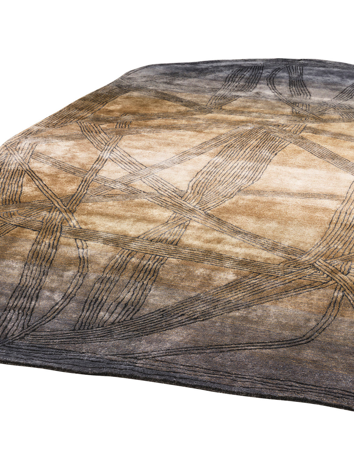 Luxury hand tufted carpet made from Botanical Silk in ash gold color and 6'8" x 10' size