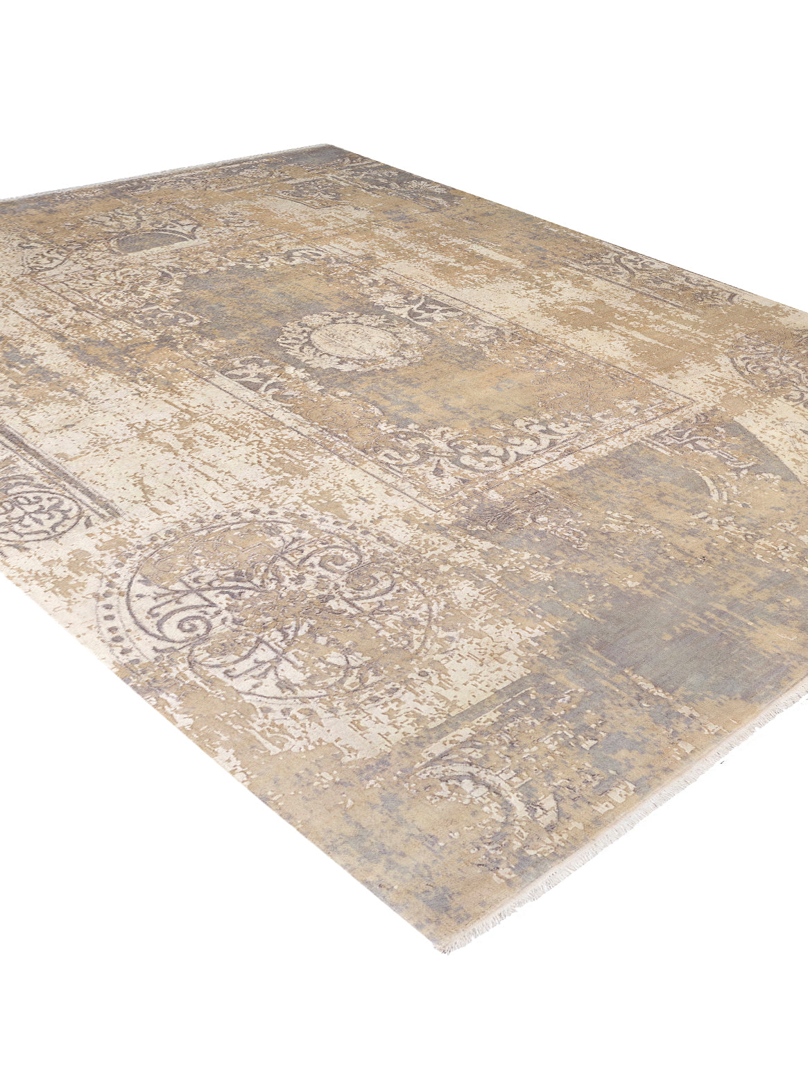 Luxury hand knotted carpet made from Wool & Botanical Silk in ivory beige color and 5'6" x 8' size