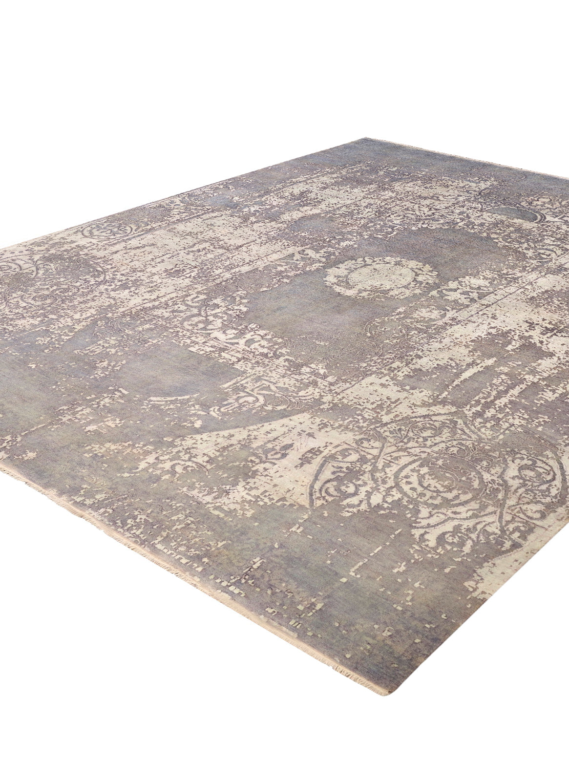 Luxury hand knotted carpet made from Wool & Botanical Silk in silver grey color and 5'6" x 8' size