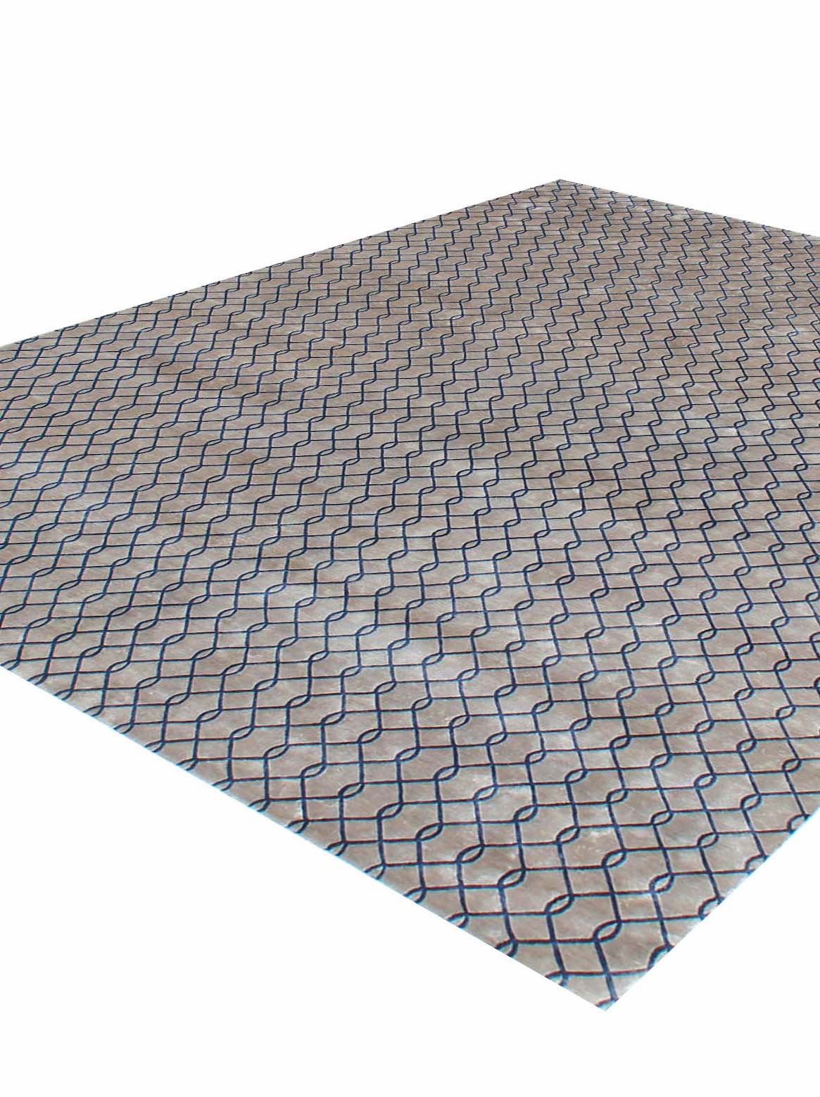 Luxury hand knotted carpet made from Botanical Silk in beige blue color and 5'6" x 8' size