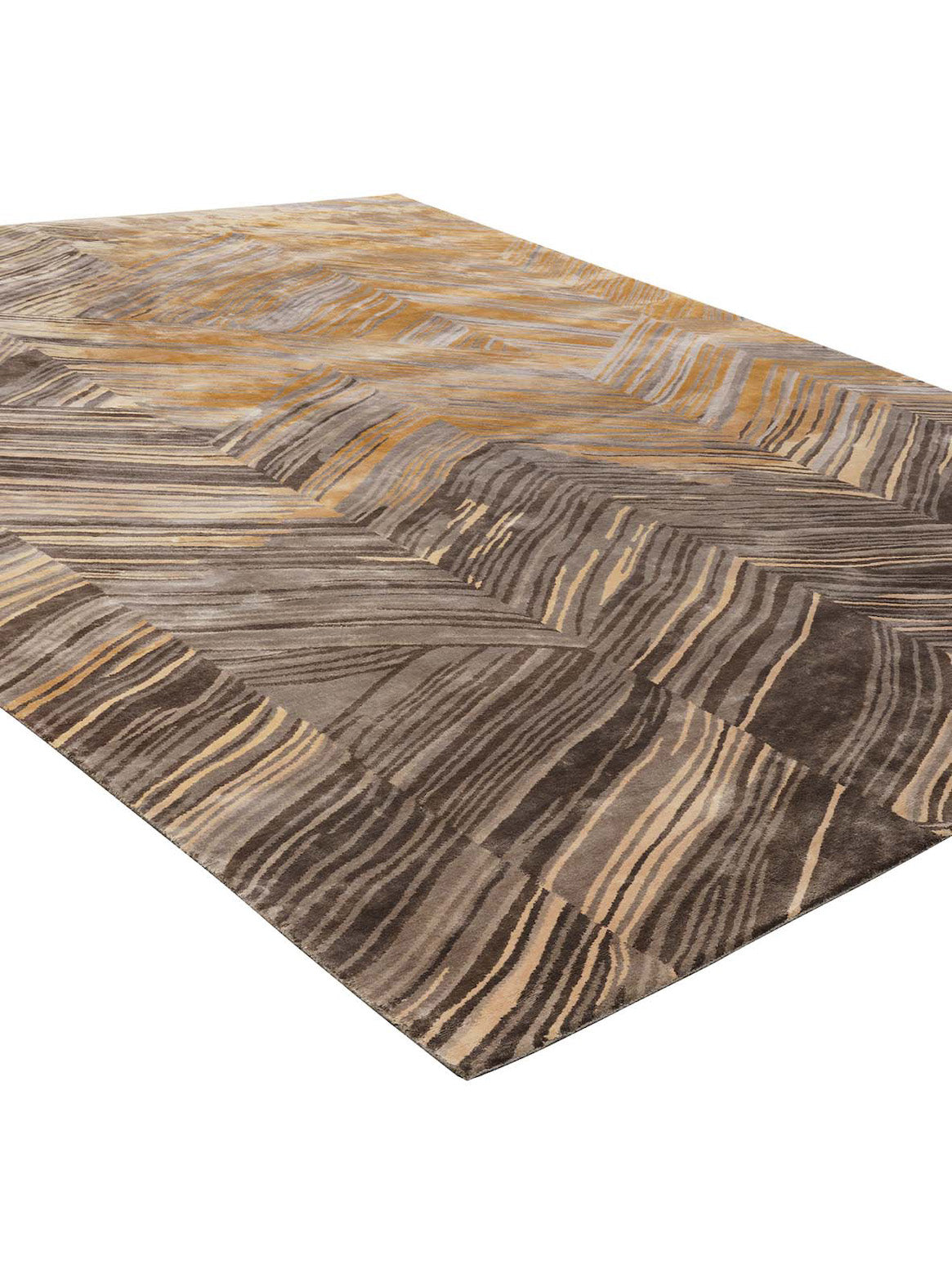Luxury hand knotted carpet made from Botanical Silk in gold color and 5'6" x 8' size