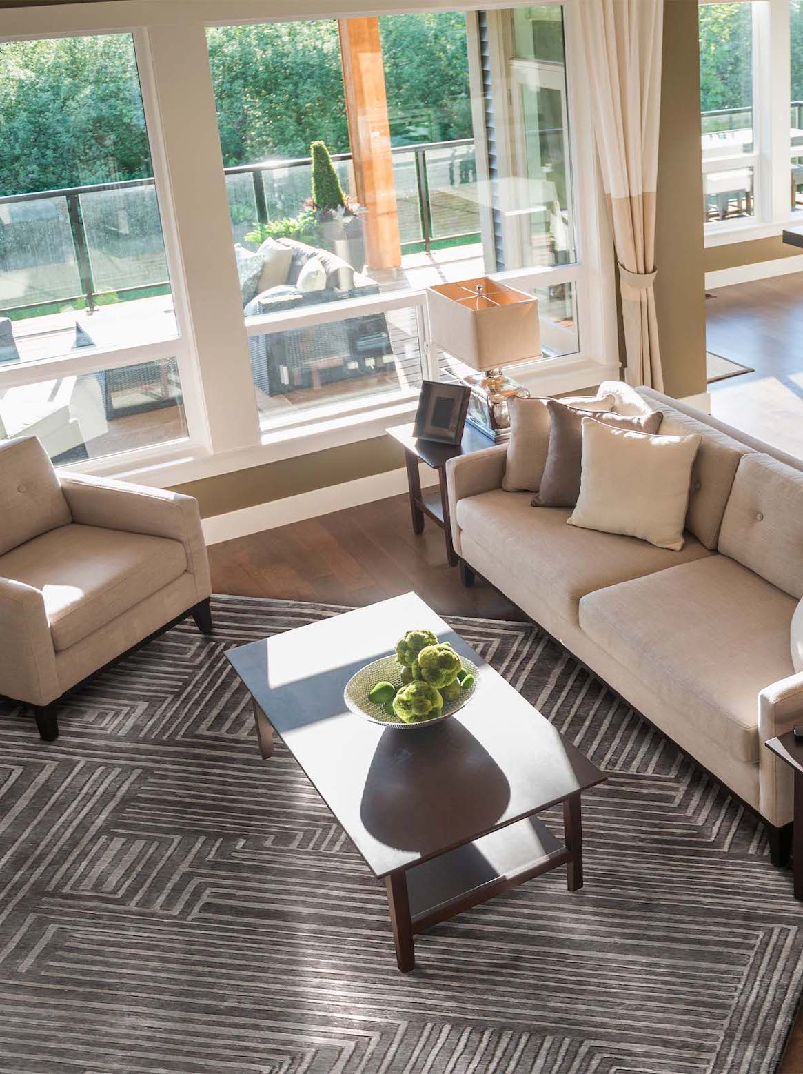 Luxury carpet in Taupe color and 6' x 9' size