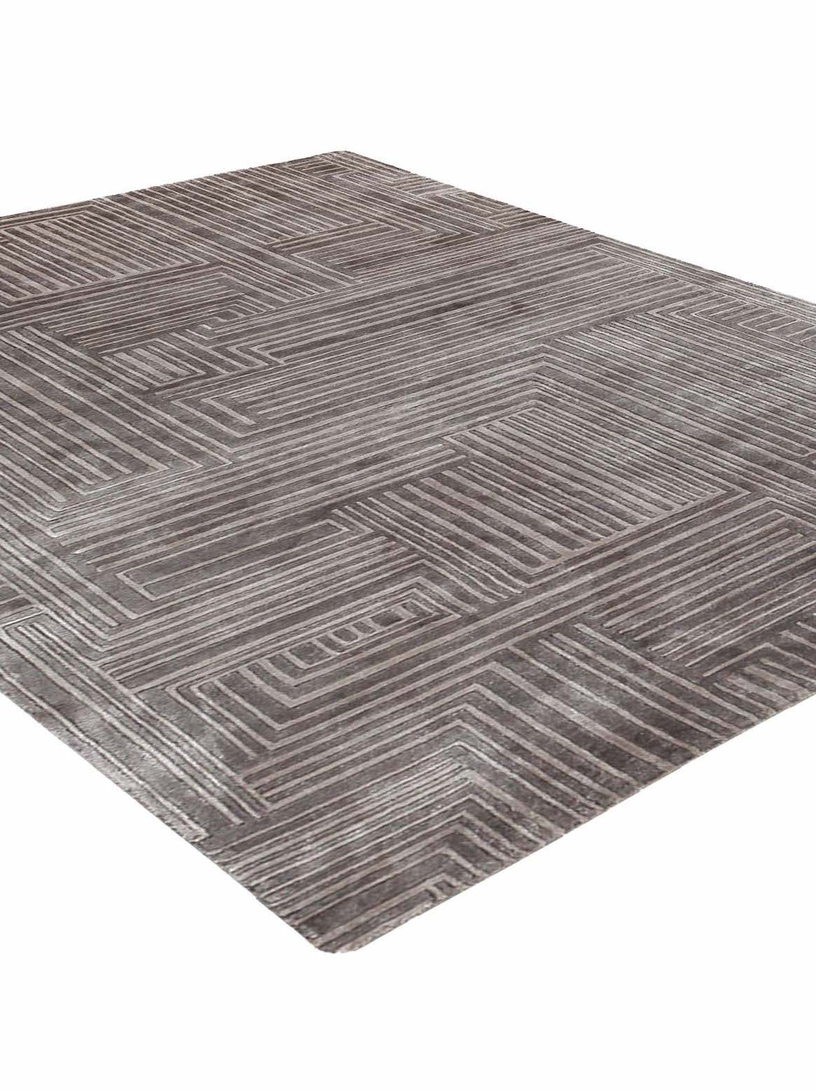 Luxury hand knotted carpet made from Botanical Silk in taupe color and 5'6" x 8' size