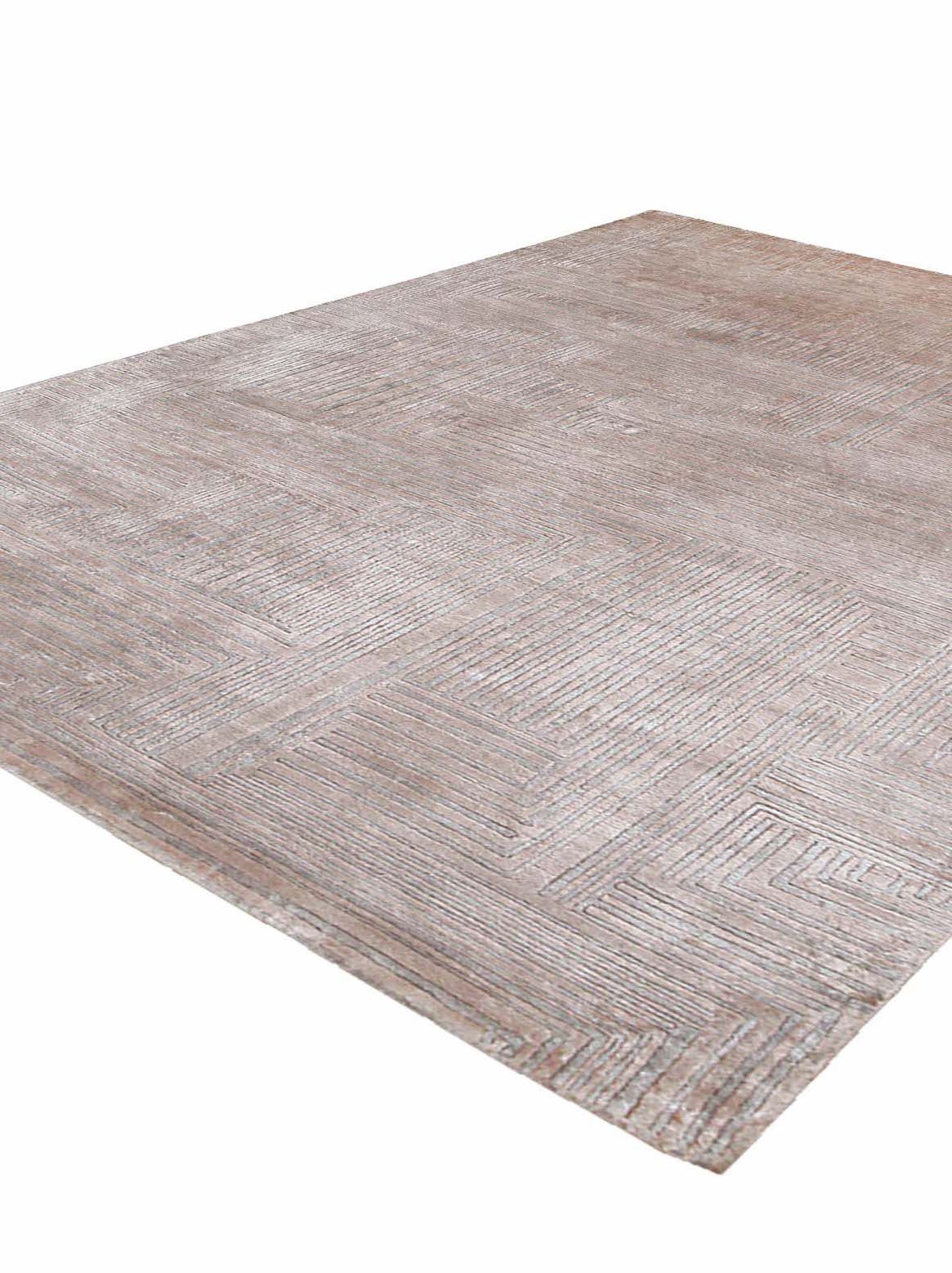 Luxury hand knotted carpet made from Botanical Silk in beige color and 5'6" x 8' size