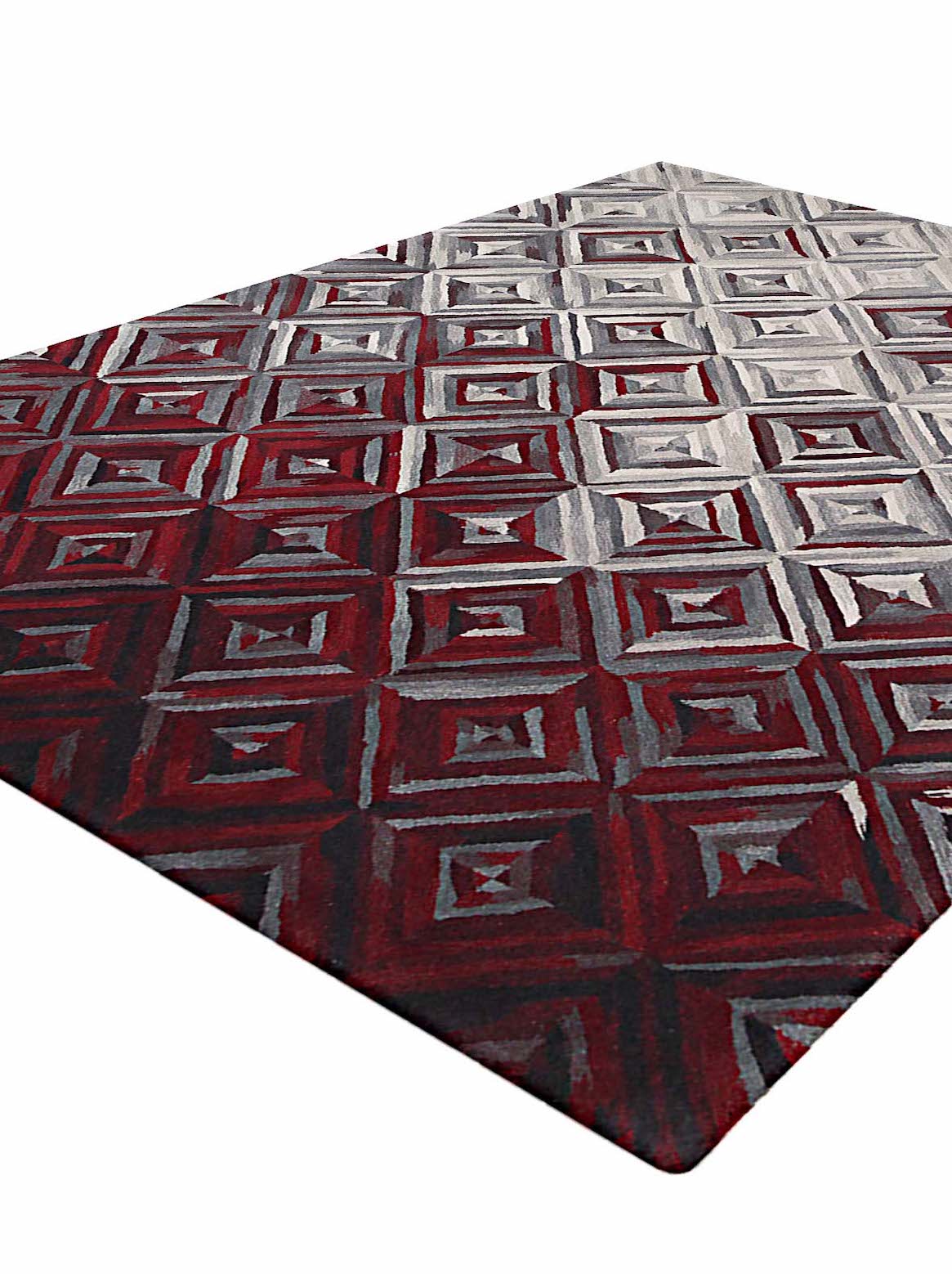 Luxury hand tufted carpet made from Wool & Botanical Silk in red grey color and 3' x 5' size