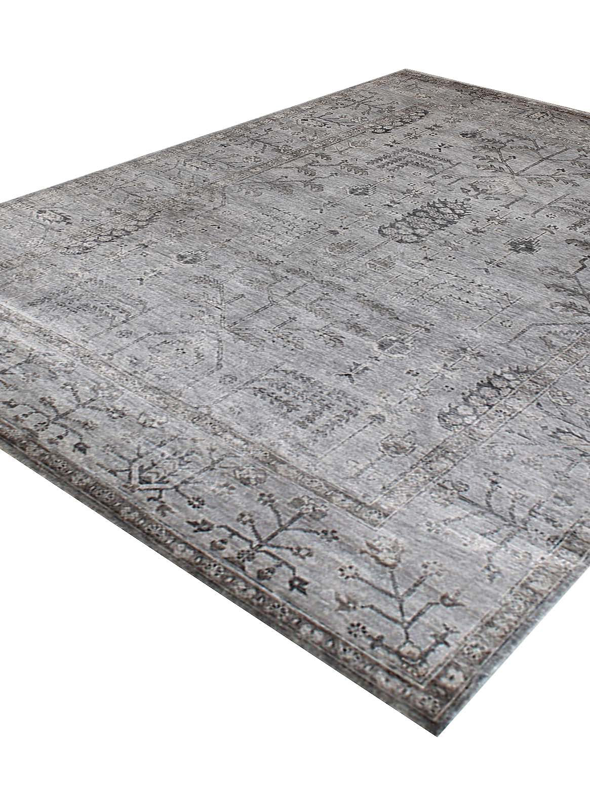 Luxury hand knotted carpet made from 100% Bamboo Silk in silver color and 5'6" x 8' size