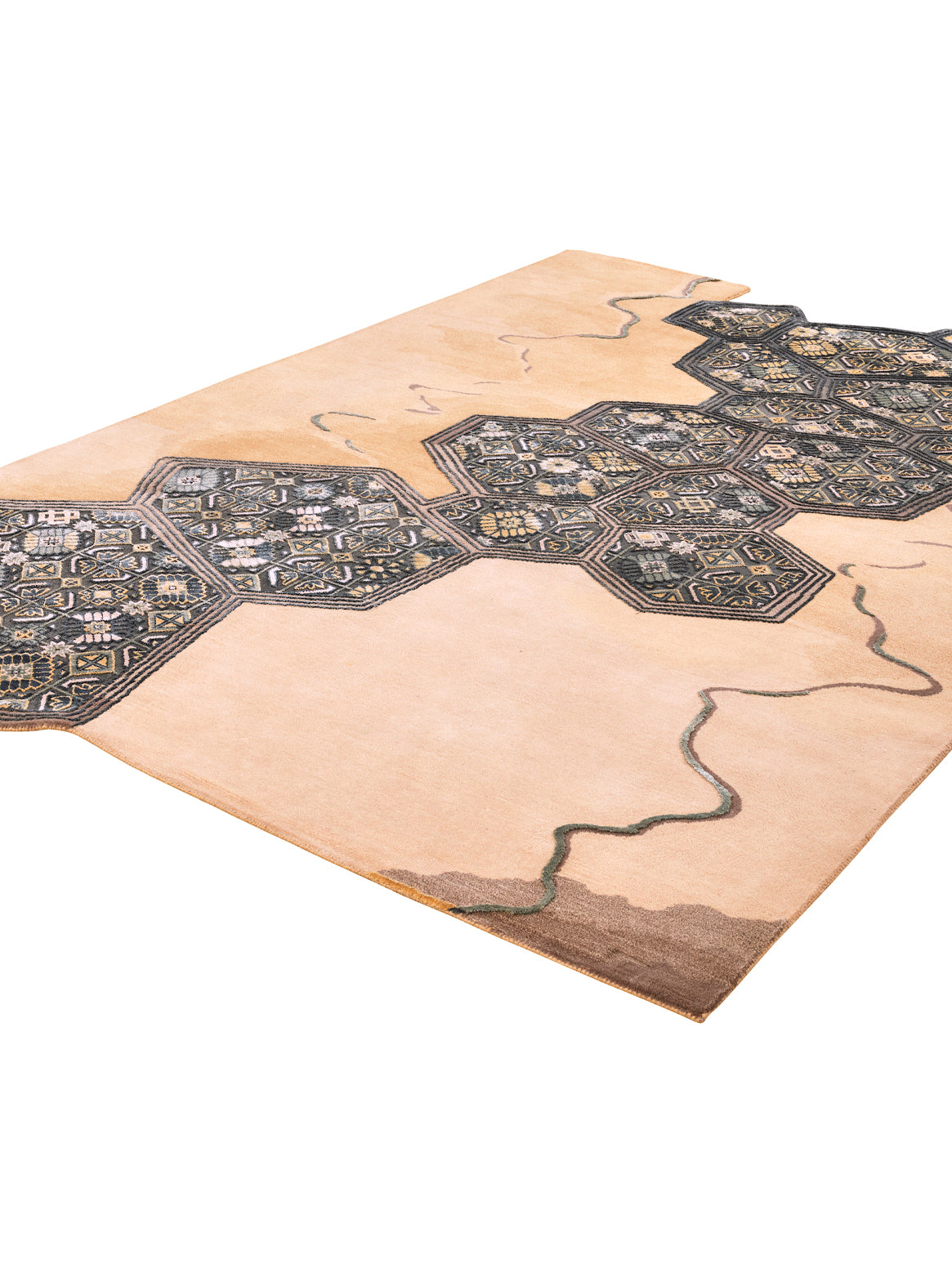 Luxury hand knotted carpet made from Wool & Botanical Silk in green gold color and 6' x 9'2" size