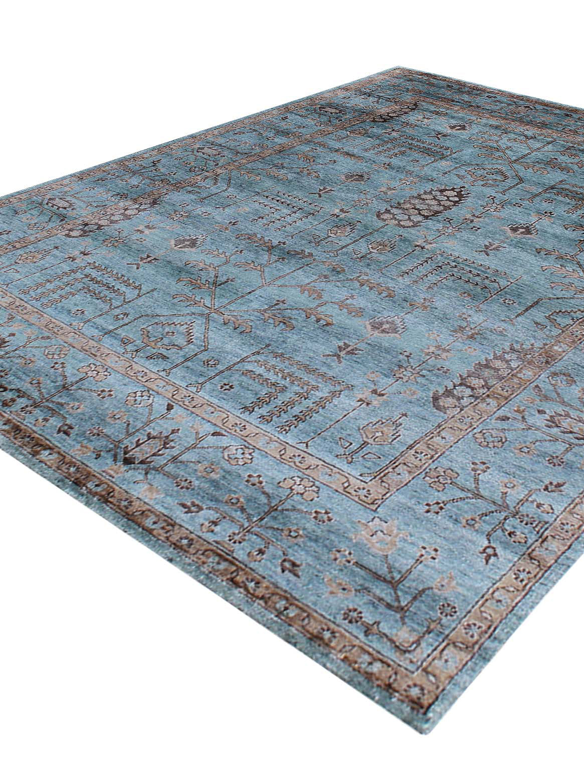 Luxury hand knotted carpet made from 100% Bamboo Silk in blue color and 5'6" x 8' size