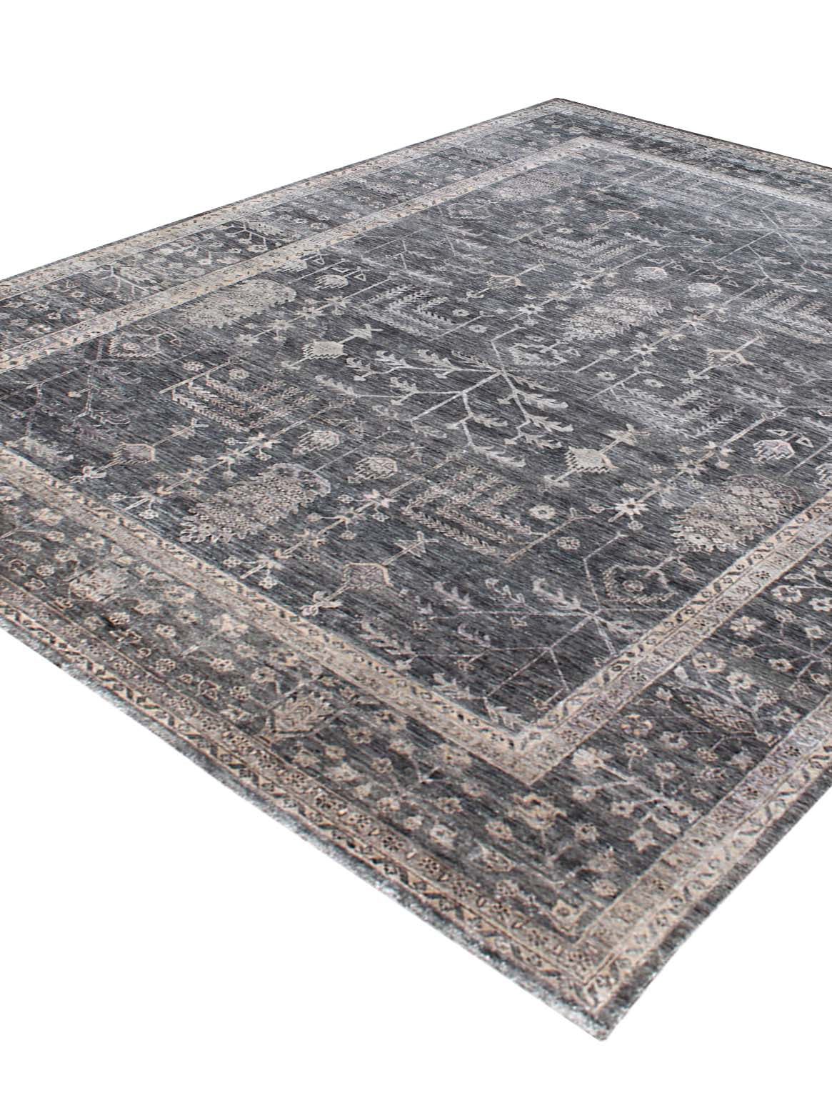 Luxury hand knotted carpet made from 100% Bamboo Silk in grey color and 5'6" x 8' size