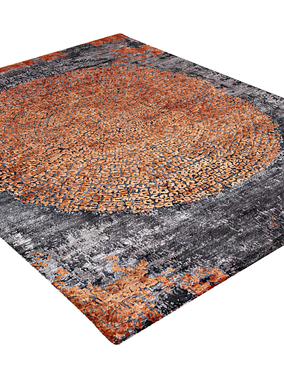 Luxury hand knotted carpet made from Botanical & Bamboo Silk in rust color and 5'6" x 8' size