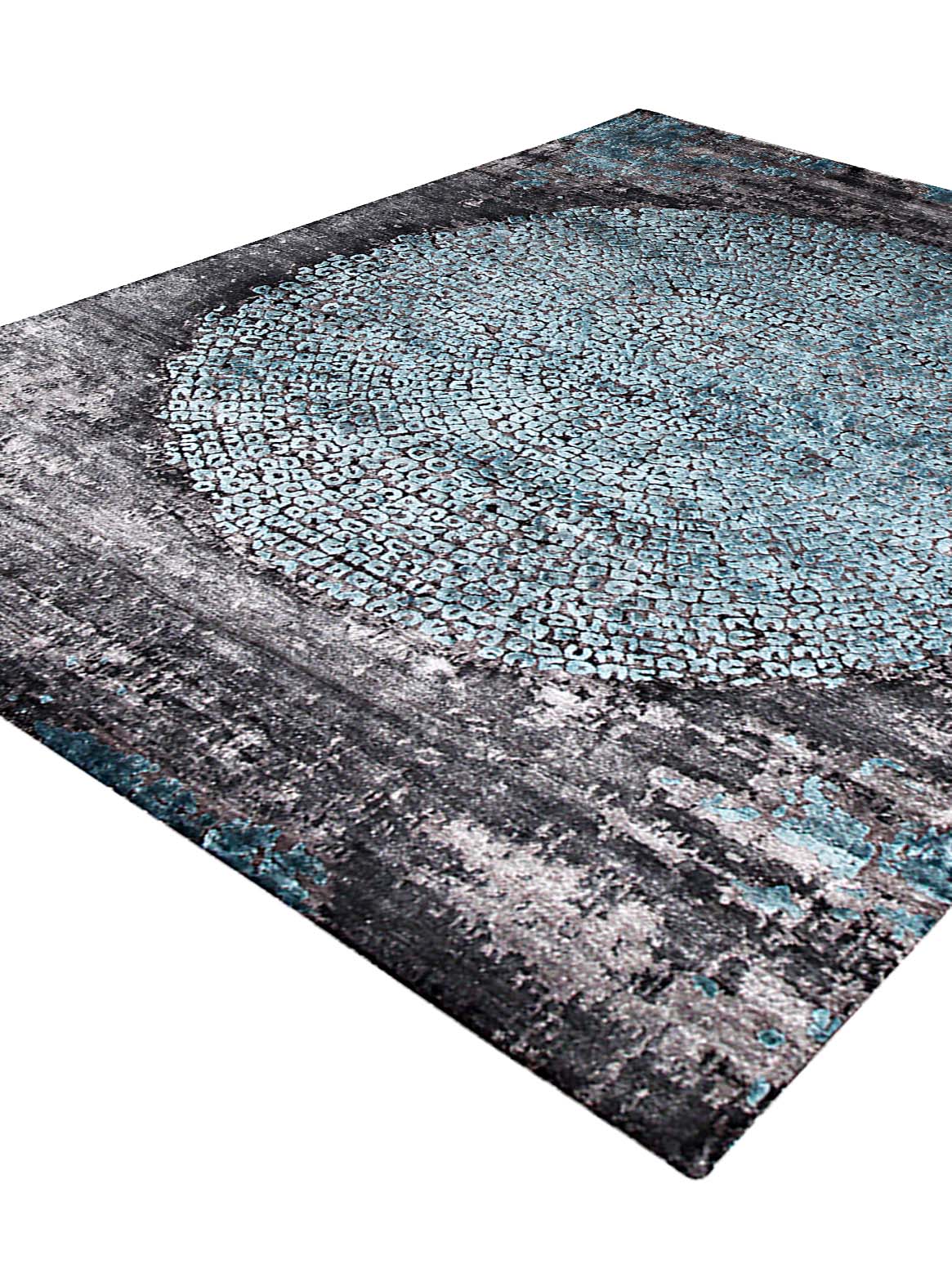 Luxury hand knotted carpet made from Botanical & Bamboo Silk in teal color and 5'6" x 8' size