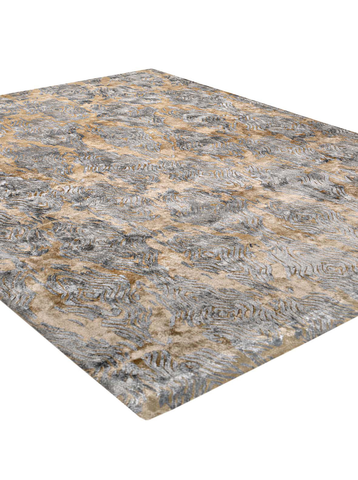 Luxury hand tufted carpet made from 100% Botanical Silk in grey gold color and 3' x 5' size