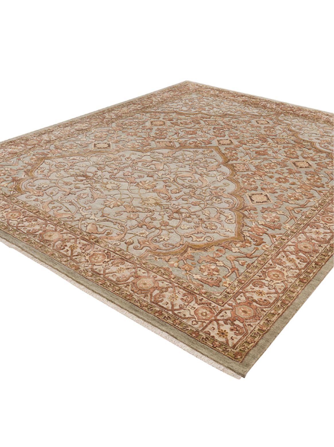 Luxury hand knotted carpet made from Wool & Botanical Silk in olive color and 5'6" x 8' size