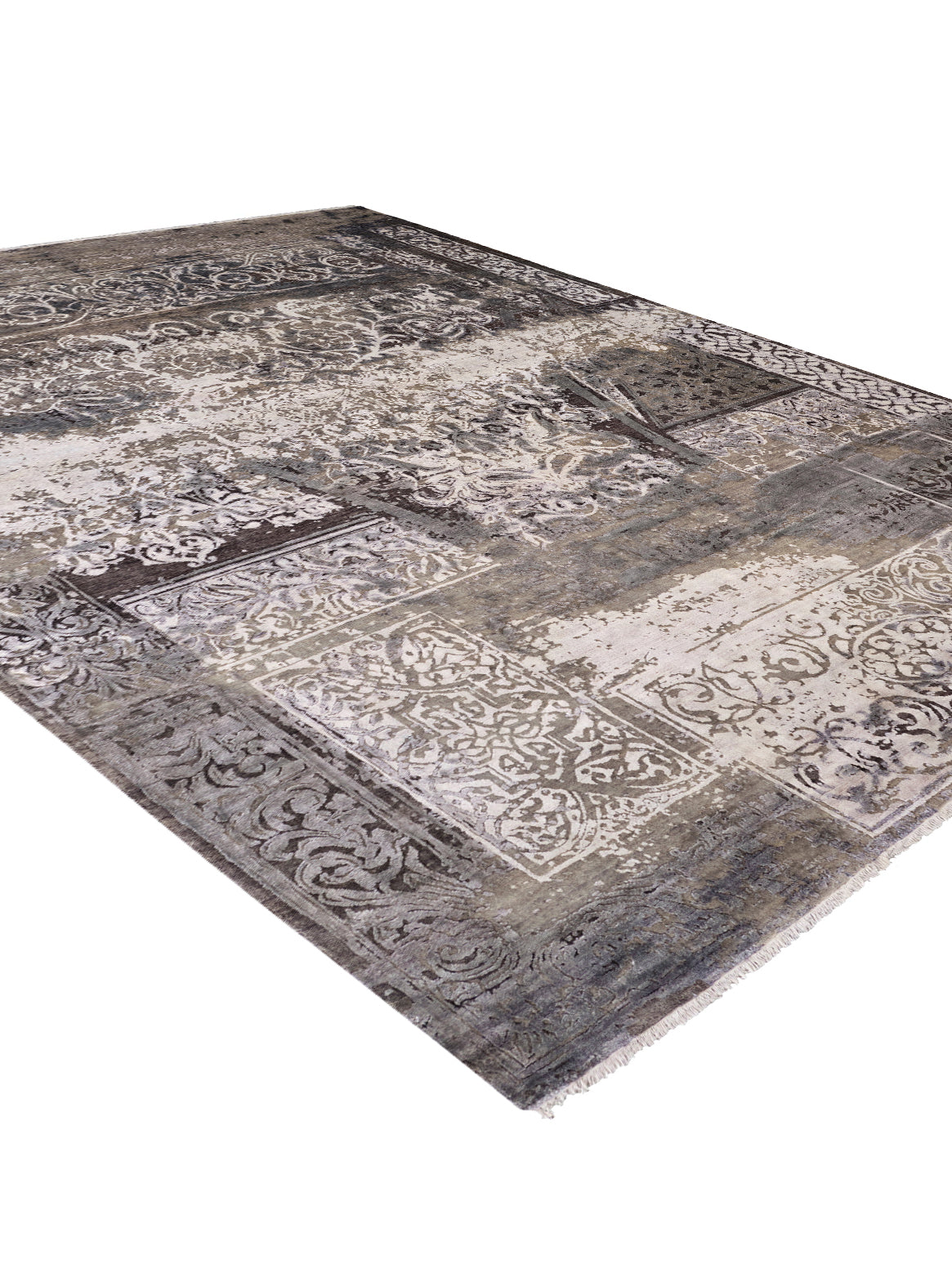 Luxury hand knotted carpet made from Wool & Botanical Silk in grey color and 5'6" x 8' size