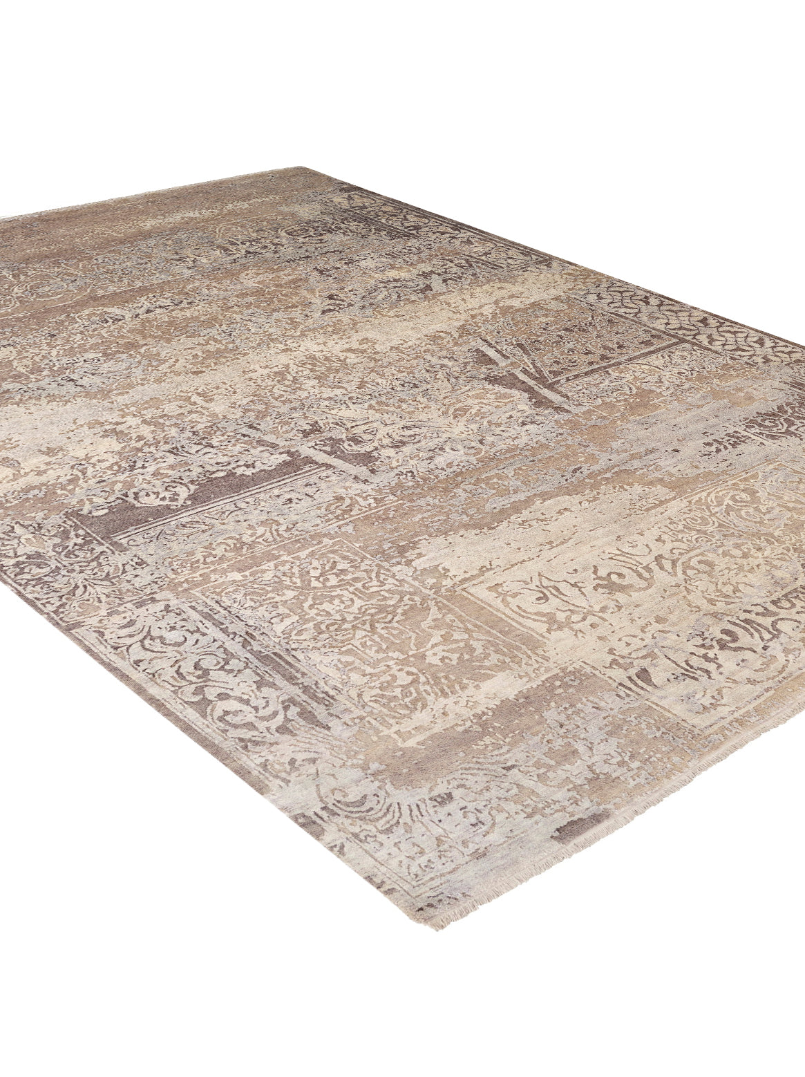 Luxury hand knotted carpet made from Wool & Botanical Silk in taupe color and 5'6" x 8' size
