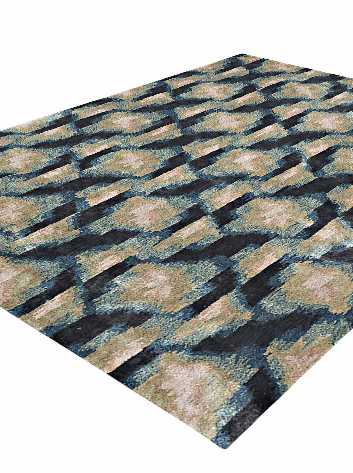 Luxury hand tufted carpet made from Botanical Silk in green blue color and 3' x 5' size