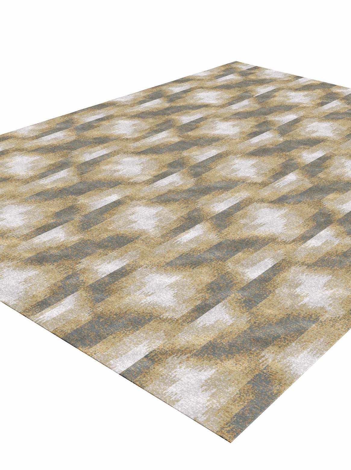Luxury hand tufted carpet made from Botanical Silk in gold ivory color and 3' x 5' size