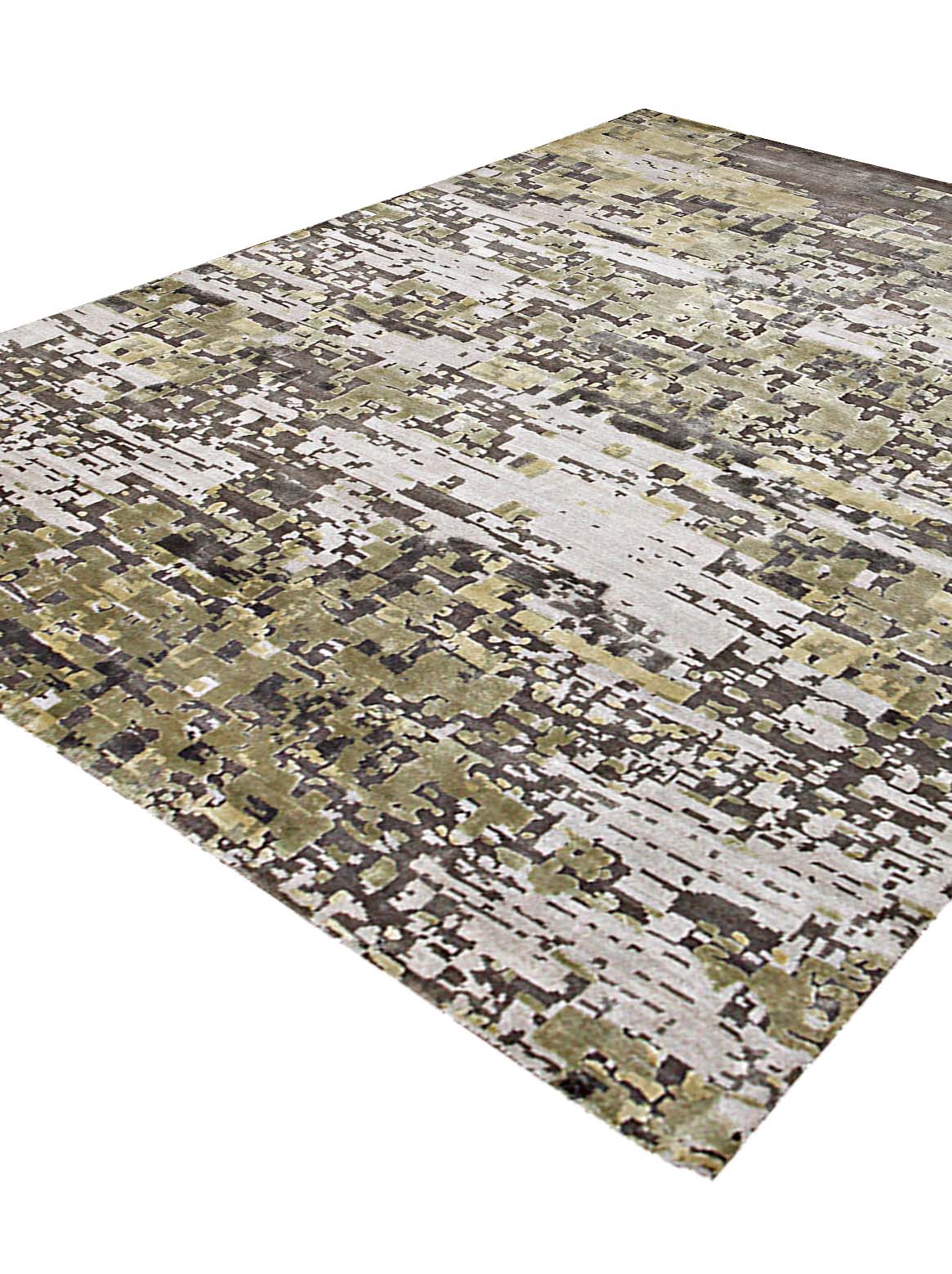 Luxury hand knotted carpet made from Botanical & Bamboo Silk in taupe green color and 8' x 10' size
