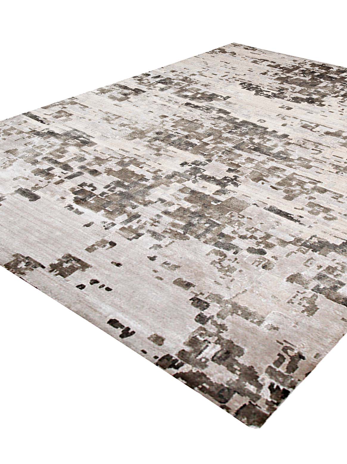 Luxury hand knotted carpet made from Botanical & Bamboo Silk in ivory taupe color and 5'6" x 8' size