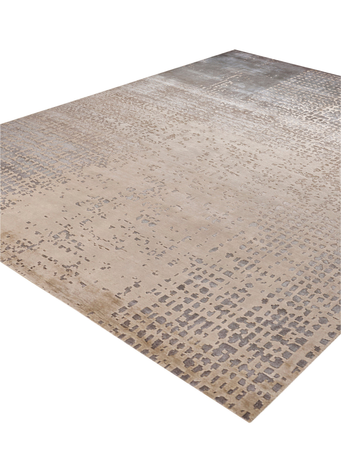 Luxury hand knotted carpet made from 100% Botanical Silk in silver tan color and 5'6" x 8' size