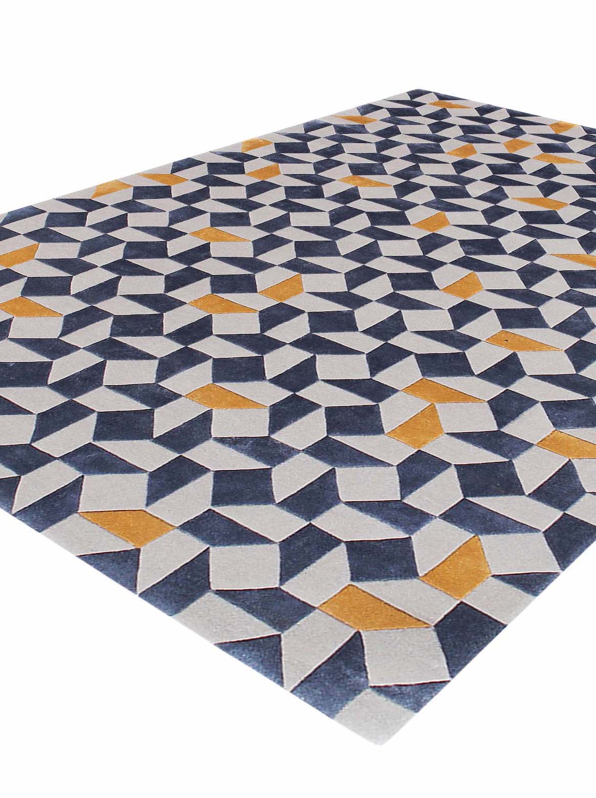 Luxury hand tufted carpet made from Wool & Botanical Silk in blue gold color and 3' x 5' size