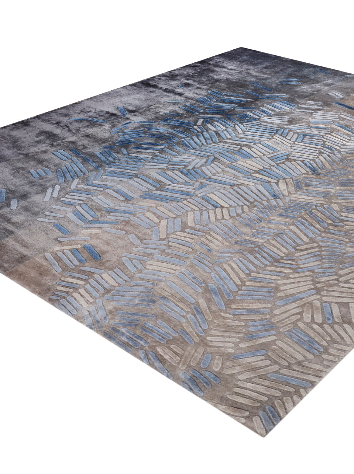 Luxury hand knotted carpet made from 100% Botanical Silk in blue color and 5'6" x 8' size