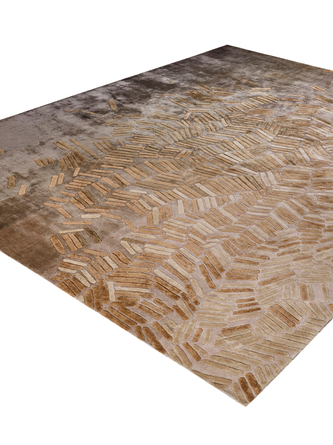 Luxury hand knotted carpet made from 100% Botanical Silk in gold color and 5'6" x 8' size