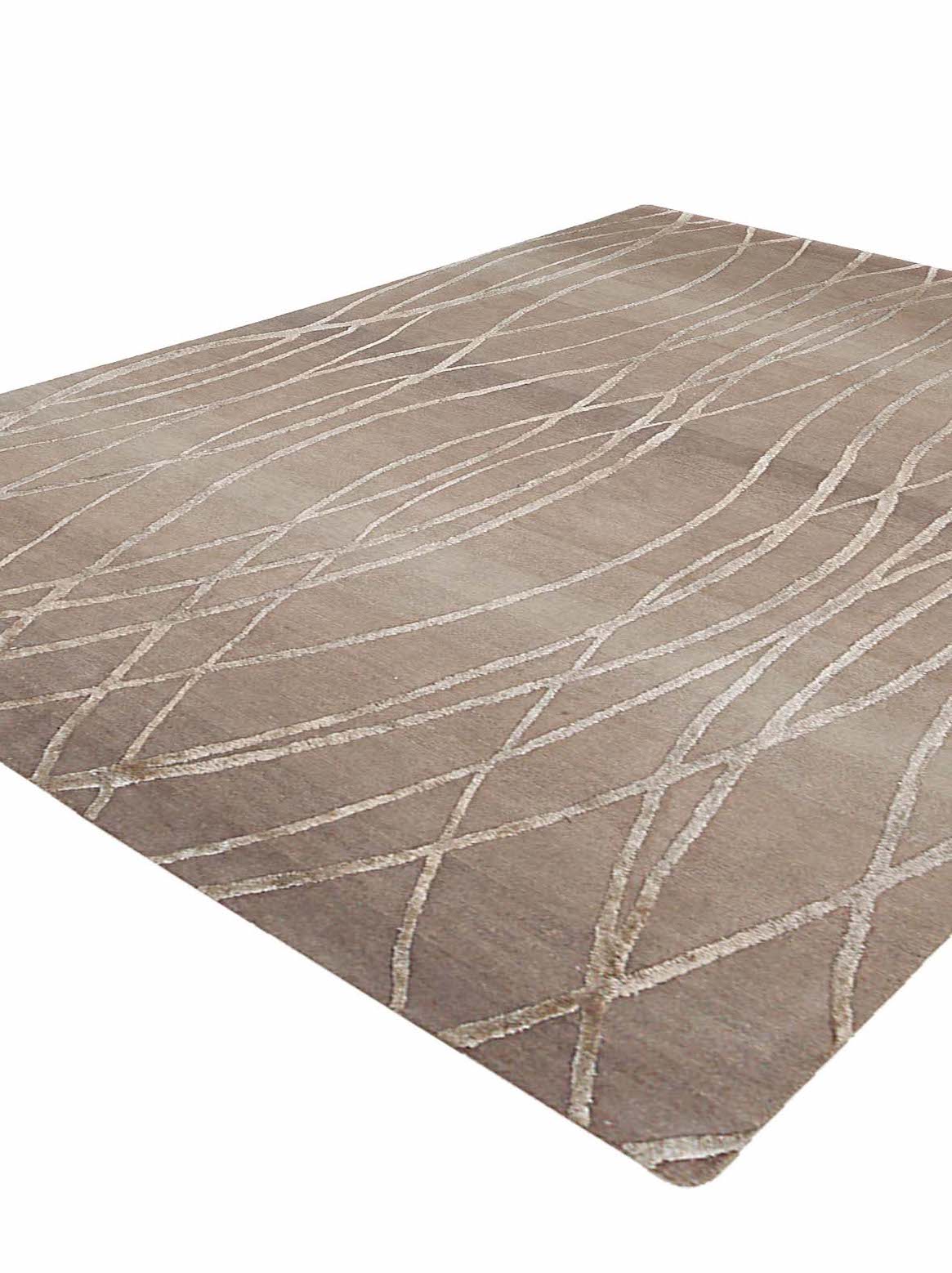 Luxury hand knotted carpet made from Botanical Silk in beige color and 5'6" x 8' size