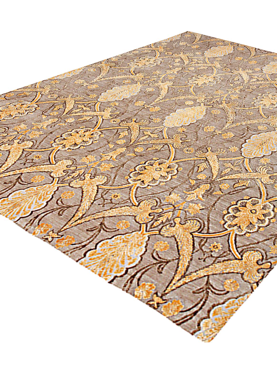 Luxury hand knotted carpet made from Wool & Botanical Silk in gold color and 8' x 10' size