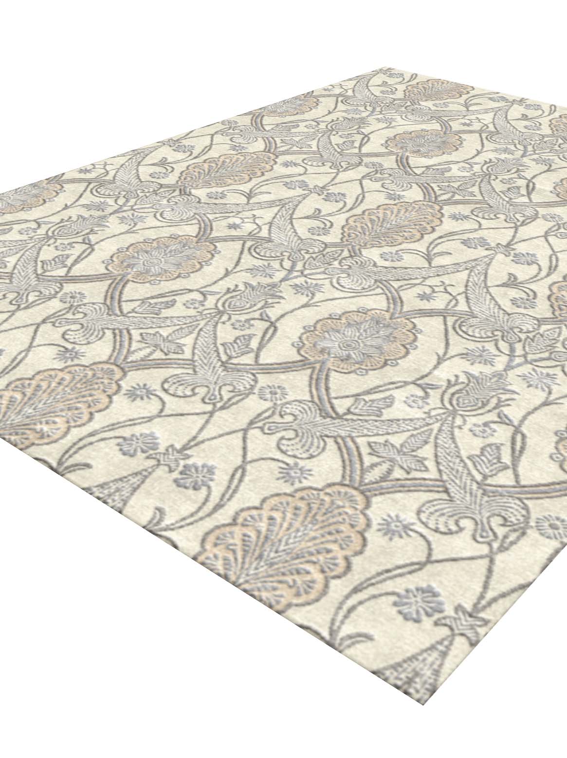Luxury hand knotted carpet made from Wool & Botanical Silk in ivory color and 8' x 10' size