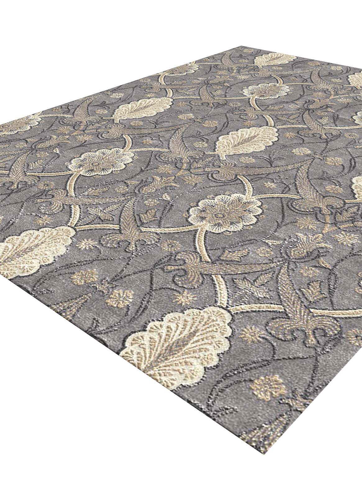 Luxury hand knotted carpet made from Wool & Botanical Silk in grey color and 5'6" x 8' size
