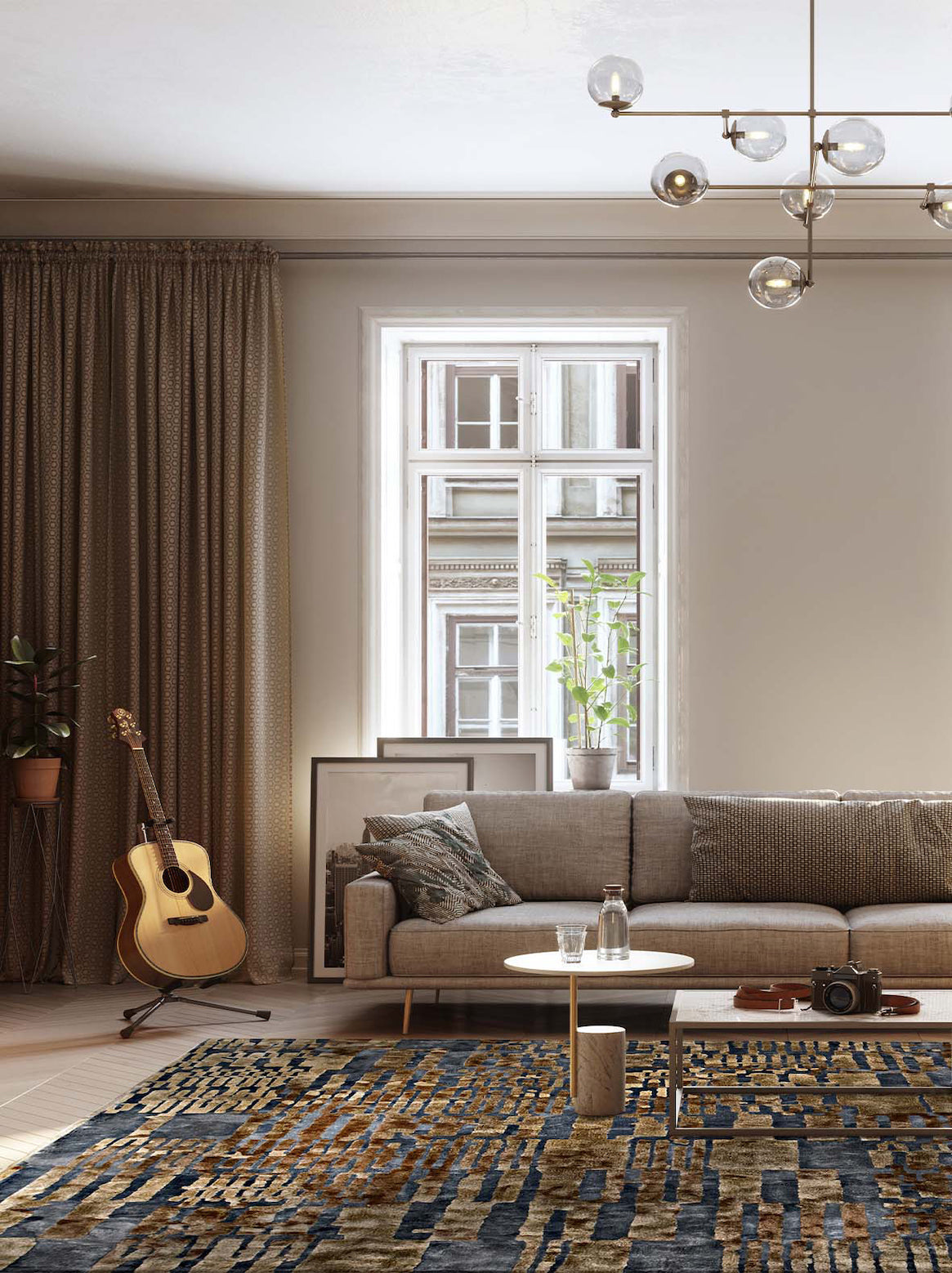 Luxury carpet in Beige Grey color and 4'6" x 6'6" size