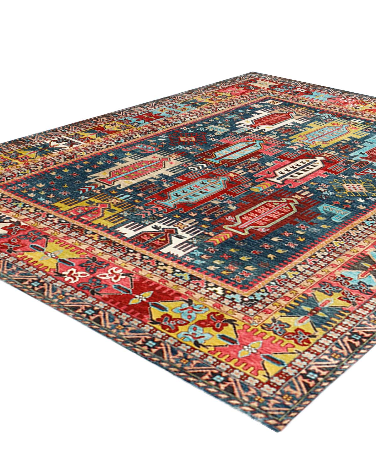 Luxury hand knotted carpet made from 100% Wool in blue & red color and 8' x 10' size